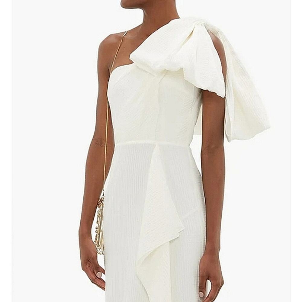 NWT$3,995 ROLAND MOURET Belhaven Bow One Shoulder Silk Sheath Gown Dress Sz 4